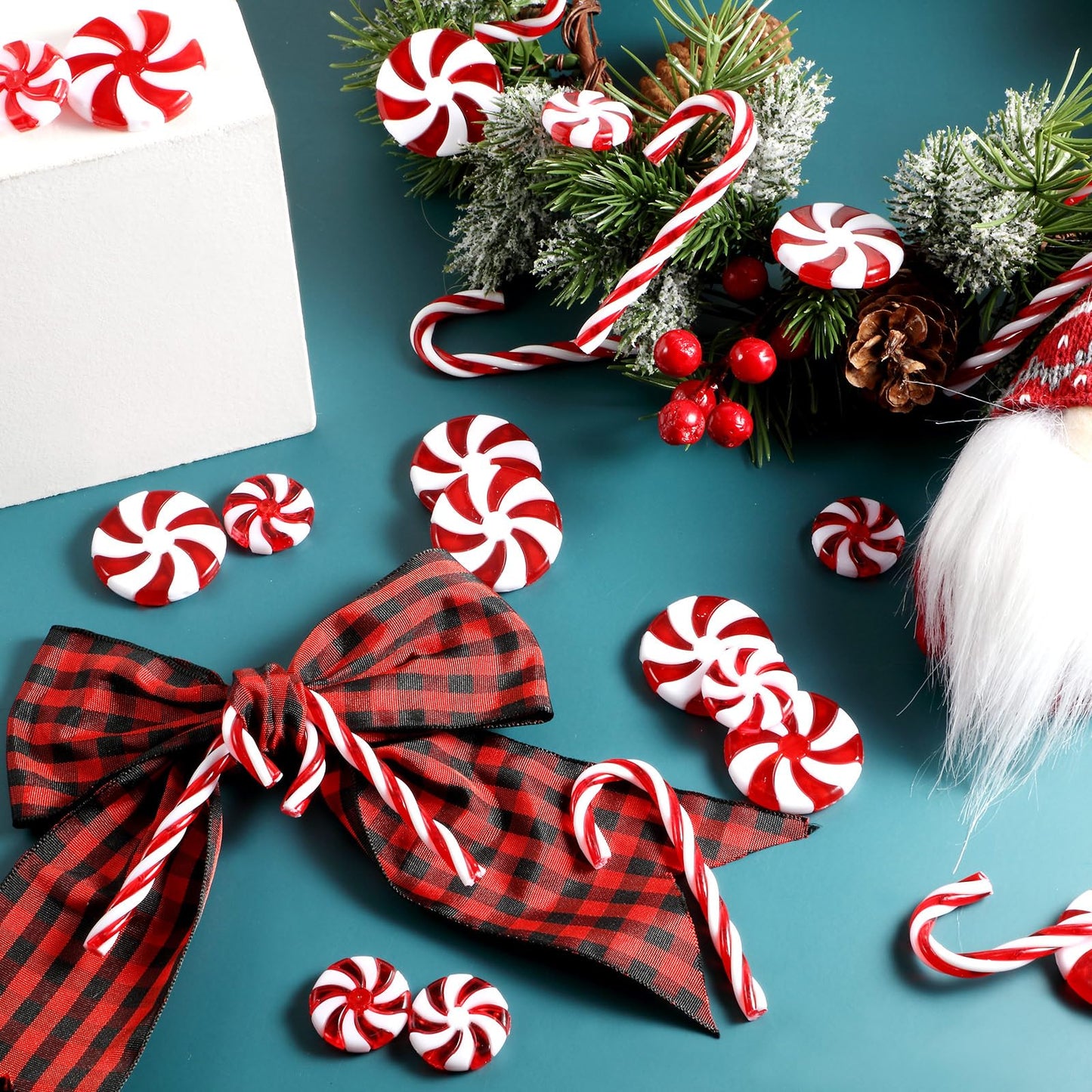 WILLBOND 48 Pcs Christmas Candy Canes Ornament Plastic Christmas Tree Hanging Decoration Fake Swirl Candy Canes Garlands with Crystal Wire for Home Xmas Gift Indoor Outdoor Party Favor (Red and White)