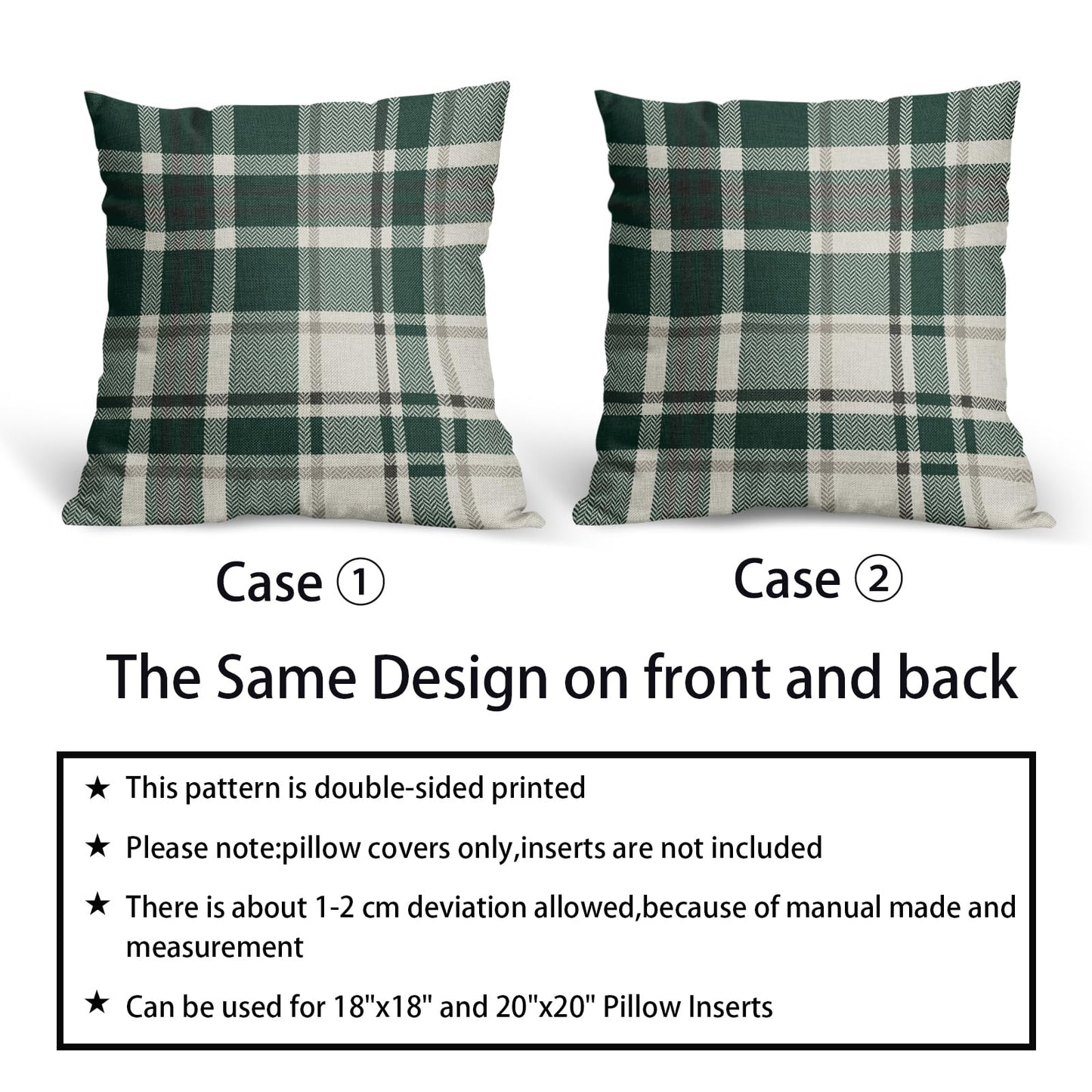Christmas Plaid Pillow Covers 16x16 Set of 2 Forest Green Grey Buffalo Checkered Decorative Tartan Pillowcases Xmas Winter Holiday Outdoor Rustic Farmhouse Throw Cushion Case Decor for Couch Sofa Bed
