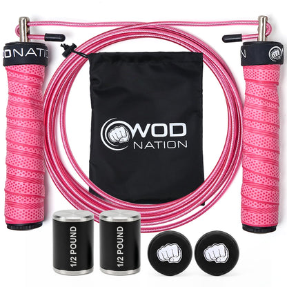 Weighted Jump Rope for Men & Women, 1LB Adjustable Heavy Speed Rope with Removable Handle Weights, Dual Cables for Cross Training, Boxing, Cardio & Home Workouts Durable Adult Fitness Jump Rope - Pink