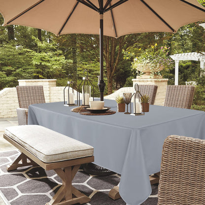 LUSHVIDA Rectangle Outdoor Tablecloth with Umbrella Hole and Zipper, 60x102 Inch Silver, Washable Waterproof Table Cloth Spill Proof Wrinkle Free Table Cover for Patio Spring Summer Picnic BBQS