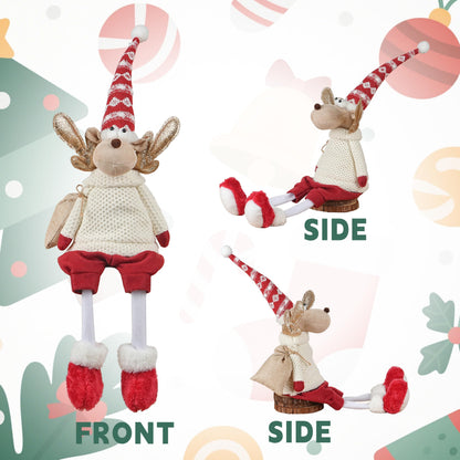 Dedrian11 Christmas Sitting Reindeer Shelf Sitter Decor, 24 Inch Plush Figurine with Dangling Legs, Poseable Arms, Weighted Bottom, Mantel Fireplace/Tabletop Holiday Decoration, Indoor
