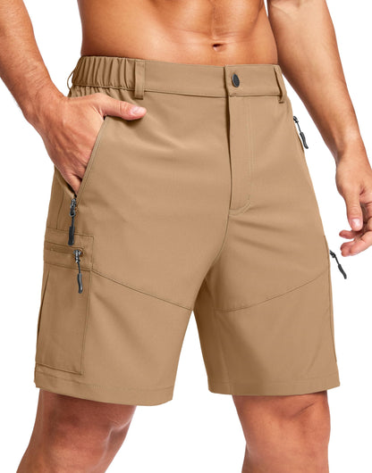 Pudolla Men's Hiking Cargo Shorts Lightweight 7" Travel Casual Shorts for Men Golf Work Outdoor with 5 Zipper Pockets(Dark Khaki 3X-Large)