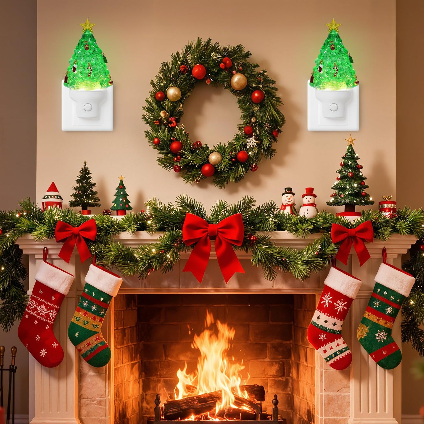 Christmas Night Lights Plug into Wall Glitter Christmas Tree Nightlights with USB/Outlet Options, Xmas Night Lights Decorative for Bedroom Living Room Kitchen Nursery Holiday Decorations Gifts (Tree)