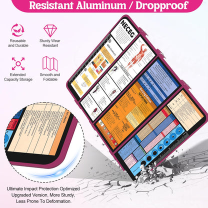 Nursing Clipboard Foldable-4 Layers Aluminum Nurse Foldable Clipboard Nursing Medical Edition Cheat Sheets, Pocket Size Pen Clip for Nurses Students School and Doctors- Wine