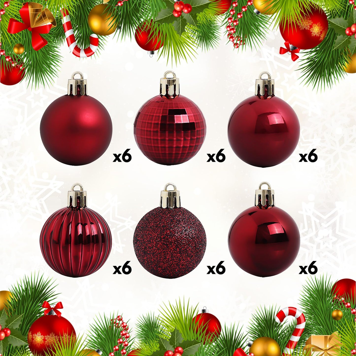 TranquilBliss 36 Pcs-1.57" Christmas Ball Ornaments, Shatterproof Hanging Balls, Tree Decorations for Xmas Tree, Wreath Decor, Holiday Party, Burgundy