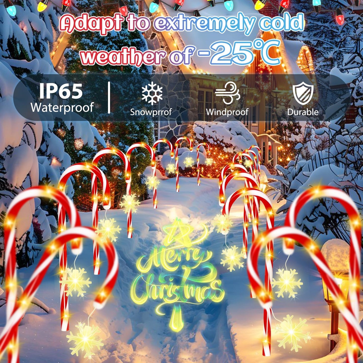 Solar Candy Cane Lights, 12 Pcs Christmas Decorations Outdoor, 8 Modes and Timer, Solar & USB Rechargeable, Waterproof Pathway Lights for Outdoor Christmas Yard Patio Walkway Decor