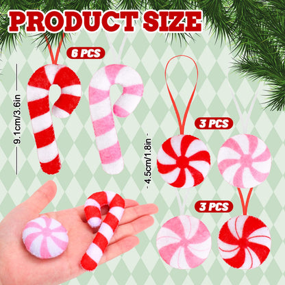 Whaline Christmas Felt Candy Canes Ornament Set Xmas Red Pink White Candy Hanging Decorations with String for DIY Garland Art Crafts Home Party Decor Supplies, 24 Pcs