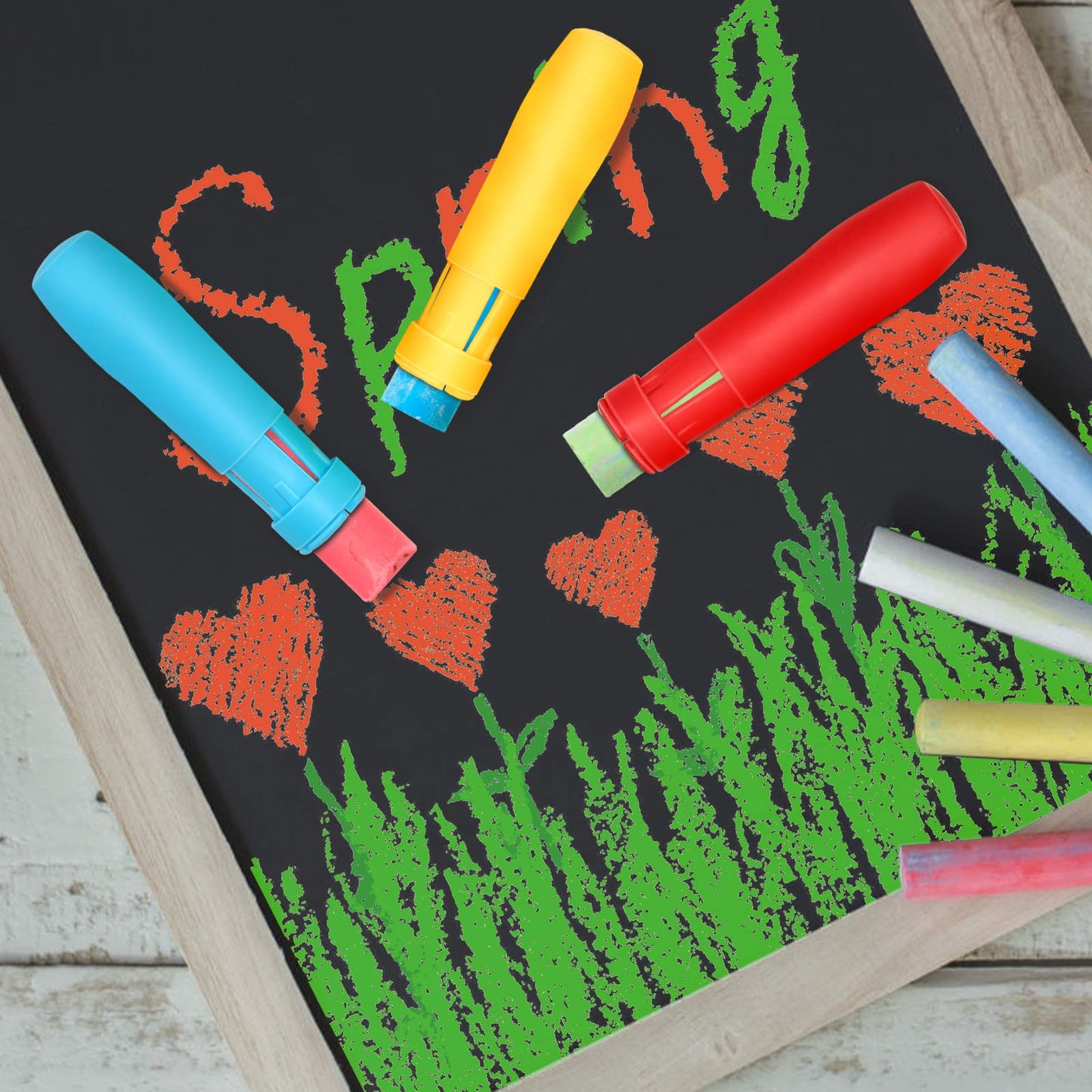 Windspeed Sidewalk Chalk Holder - 10 Pcs Railroad and Jumbo 1 Inch Plastic Holders for Kids, Teachers, Students, School, Office and Artists