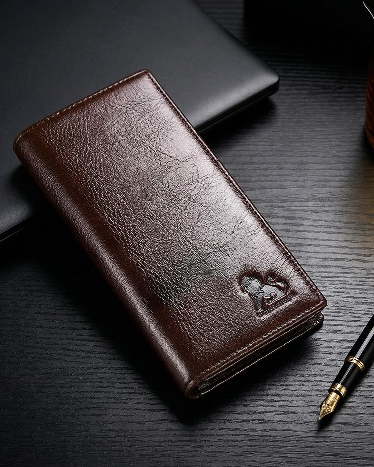 STEELLION Unisex Vintage Leather Long Bifold Wallet - RFID Blocking Billfold with ID Window & Multi-Card Slots - Genuine Cowhide Cash & Receipt Organizer for Travel (91644-Coffee)