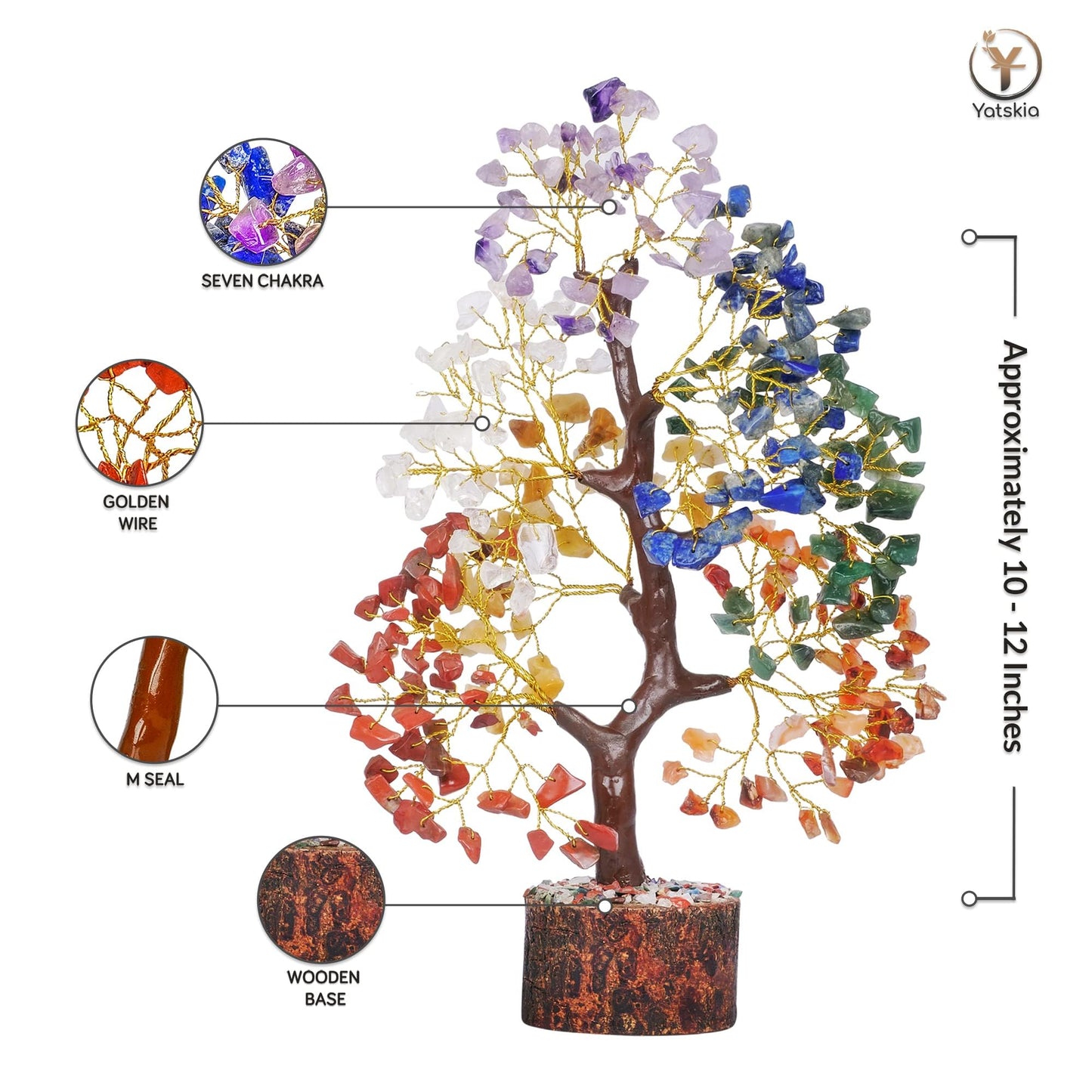 YATSKIA 7 Chakra Tree of Life - Crystals and Healing Stones | Birthday Gifts | Crystal Tree for Positive Energy | Home & Office Decor | Gifts for Women