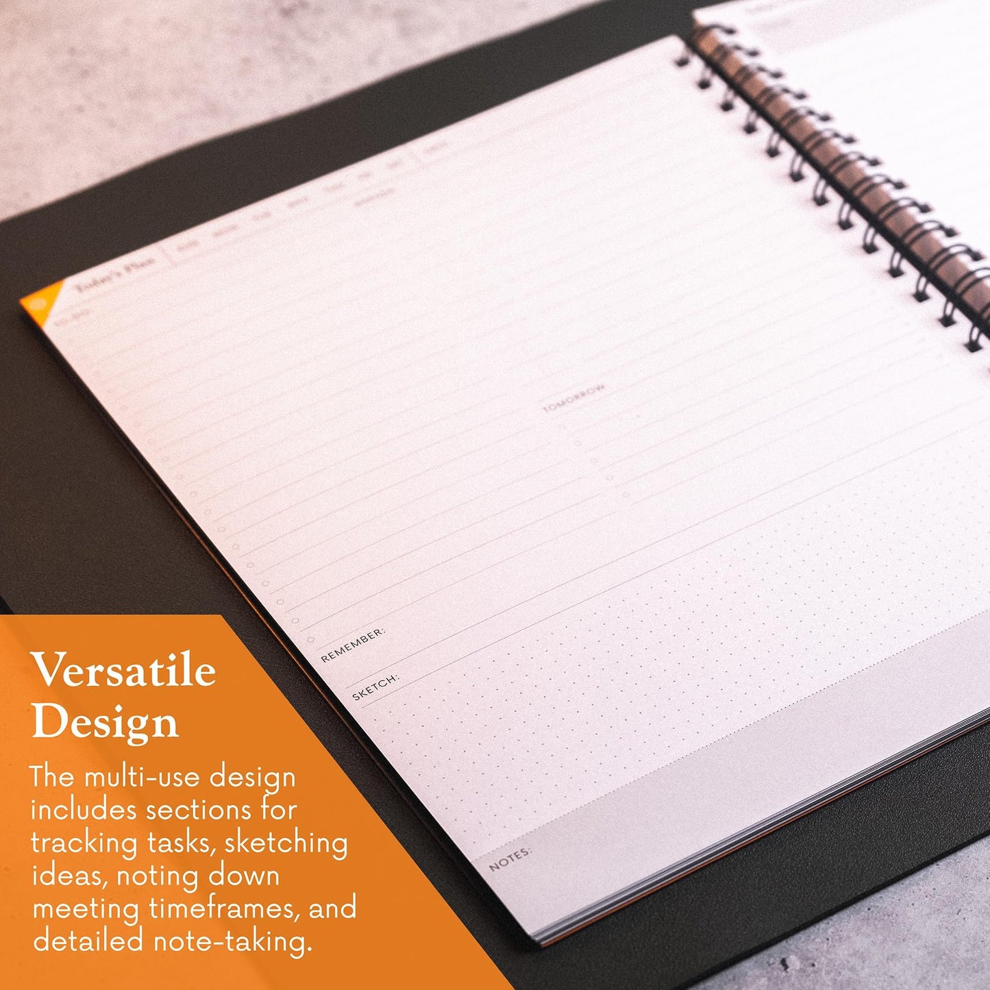 Notsu Undated Daily Planner Notebook | Minimalist Productivity Planner with To Do List, Agenda, Dot Grid, Lined, Notes sections. 160 Pages, Thick Paper 120 gsm, 8.5 x 11 inches, Black