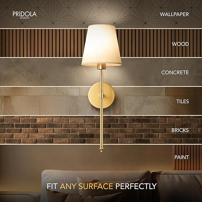 Set of 2 Wireless Wall Sconces – Stick-On or Screw Mount - Rechargeable LED Bulbs, Remote Controlled, Adjustable Brightness & Warmth, Easy Installation, Living Room Wall Decor (Gold)