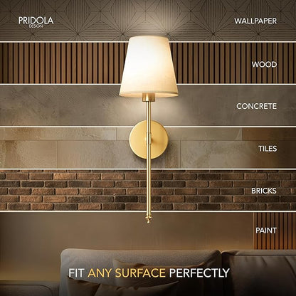Set of 2 Wireless Wall Sconces – Stick-On or Screw Mount - Rechargeable LED Bulbs, Remote Controlled, Adjustable Brightness & Warmth, Easy Installation, Living Room Wall Decor (Gold)