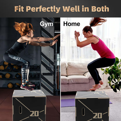 ZUKAM Non-Slip Wood Plyometric Jump Box- 3-in-1 Wooden Plyo Box for Home Gym and Outdoor Workout (20" x 18" x 16")