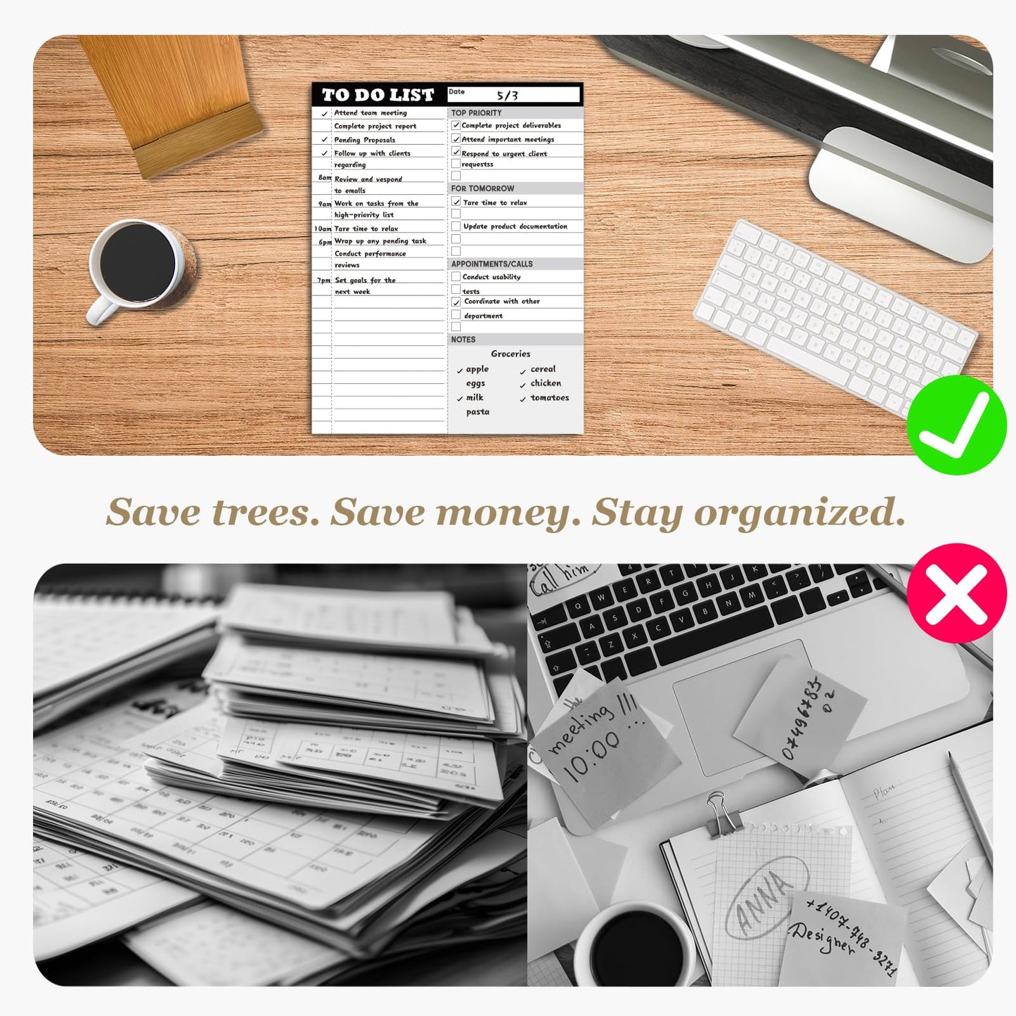 Dry Erase Desk Planning Board - Reusable Desktop Daily Planning Board, Work to-do List - 11"x8.5" Tabletop Dry Erase Board with Stand - Marker Included