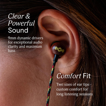 House of Marley Smile Jamaica Wired USB-C Earphones with 9.2mm Driver, Sustainably Crafted, Tangle-Resistant Cable, in Ear Headphones with in-Line Microphone Calls (Rasta) Great Stocking Stuffer Gift