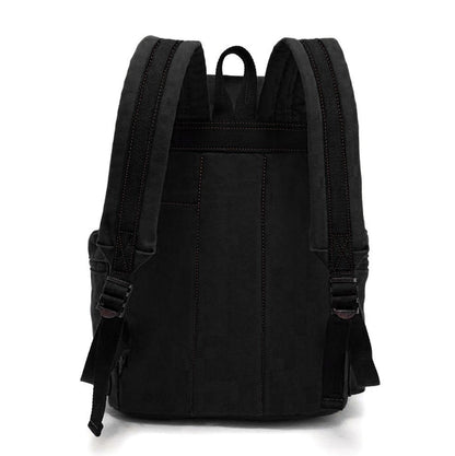 HuaChen Vintage Canvas Travel Backpack with Leather Trim, Laptop Padded Sleeve, Hidden Back Security Pocket, Fits 14-Inch, M32 Black