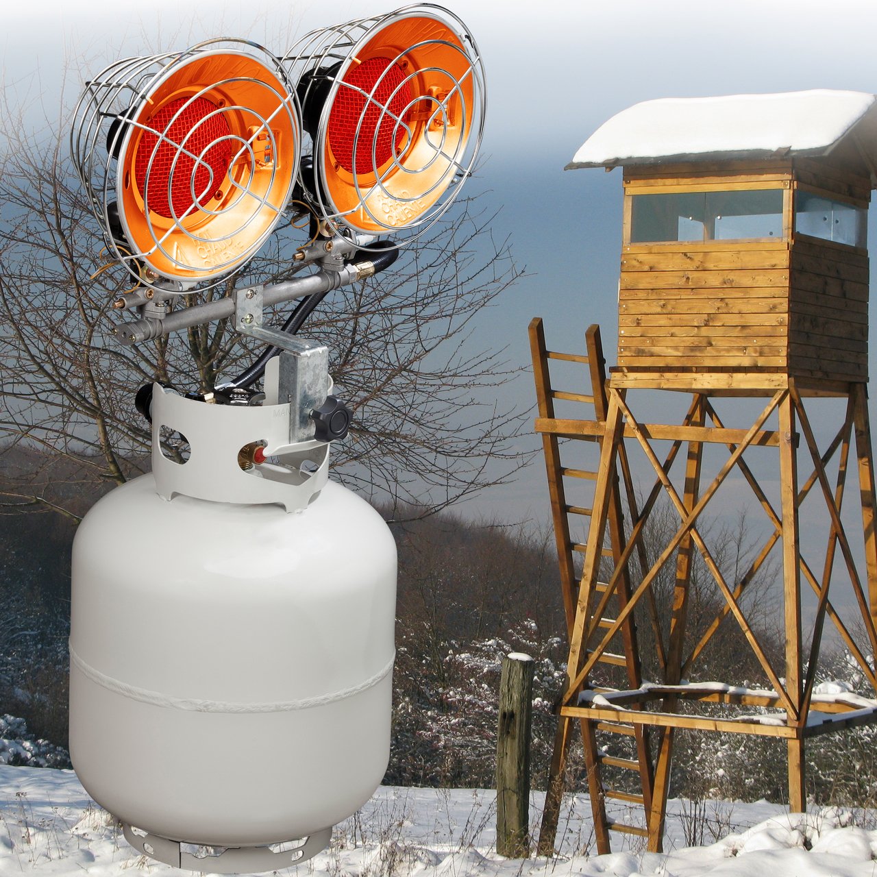 Avenger FBDTP15 Infra-Red Tank Top Outdoor Heater for Use with Propane Gas Tanks for Camping, Patios, and More, Single Burner, 15,000 BTU, Silver