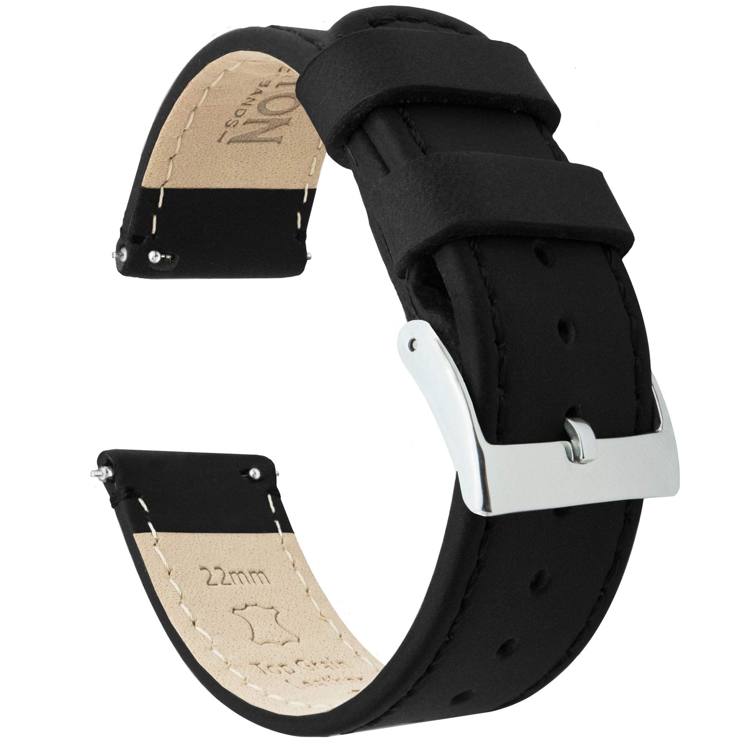 BARTON WATCH BANDS Quick Release Top Grain Leather Watch Band Strap, Black Leather/Black Stitching, 16mm