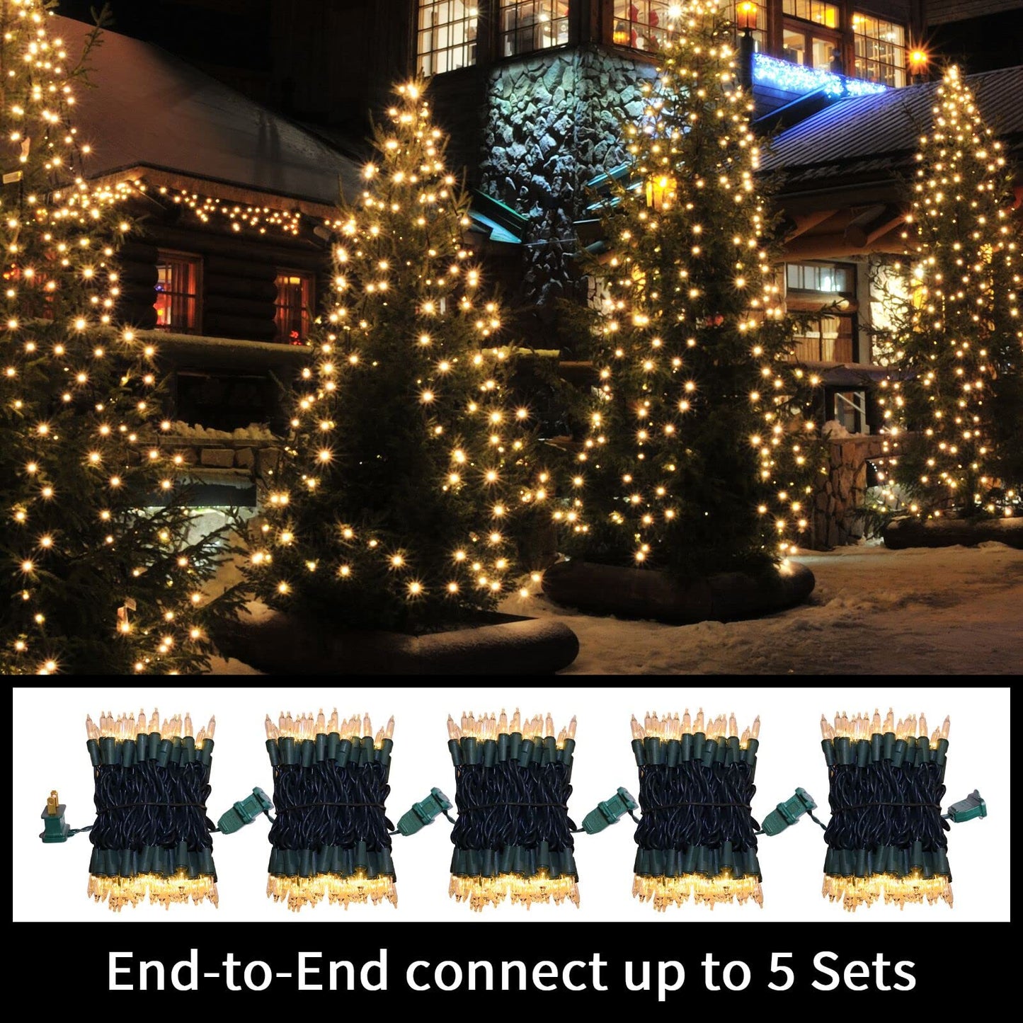 LAMPHOME Clear Warm White Christmas String Lights, 100 Count 19.6Ft Incandescent Mini Lights, Green Wire Waterproof Indoor Outdoor String Lights for Xmas Tree, Garland & Holiday Party Decor