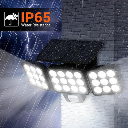 WdtPro 2025 Solar Lights Outdoor Flood Light, 3500LM Bright Motion Sensor Outdoor Lights, 3 Heads & Upgrade Glass Panel, LED Solar Powered Security Light Spotlights Waterproof for Outside Yard-2Pack
