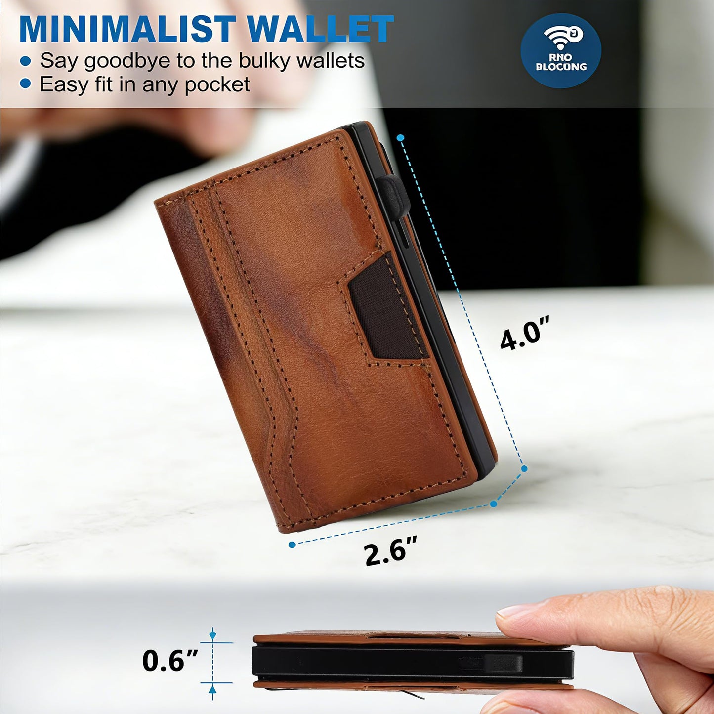 RFID Blocking Wallet for Men, Aluminum Pop Up Credit Card Holder with Money Clip,Holds 10+ Cards Slim Leather Minimalist Front Pocket Wallet, Gifts for Men