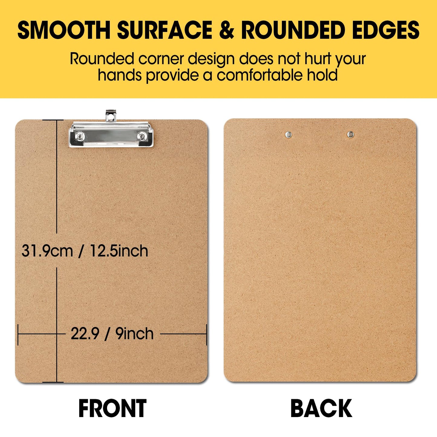 20 Pack Clipboards Bulk, Clipboards for Classroom, Letter Size (9 x 12.5 Inch) Wooden Clipboard, Hardboard Office Clipboard, Classroom Supplies