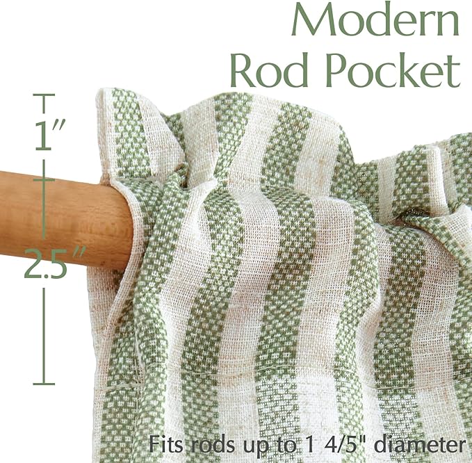 jinchan Striped Linen Kitchen Curtains 45 Inches Length Tier Curtains Farmhouse Modern Cafe Style Small Window Treatments Airy Light Filtering Rod Pocket for Living Room Bathroom 2 Panels Sage Green