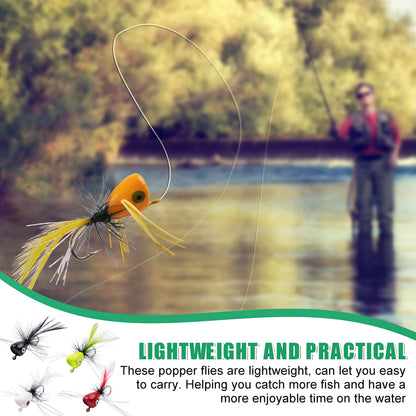 Fly Fishing Popper Lures Kit,Bass Poppers Flies Dry Fly Fishing Flies Panfish Bluegill Popper Bait Bug with Hooks for Freshwater