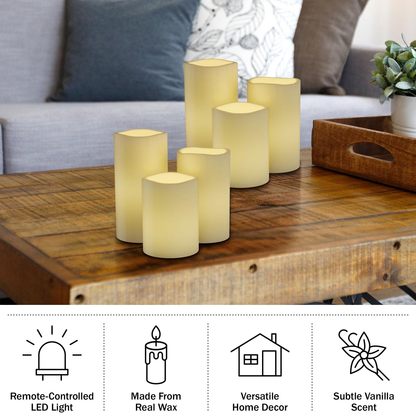 Lavish Home Flameless LED Candles – 6-Piece Remote Controlled Flameless Candle Set for Home, Wedding, Bridal Shower, and Christmas Decor