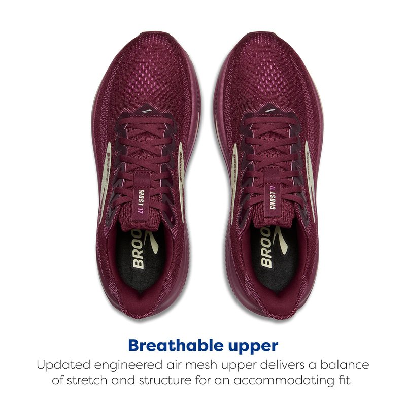 Brooks Women’s Ghost 17 Neutral Running Shoe - Burgundy/Pink/Green - 6 Medium
