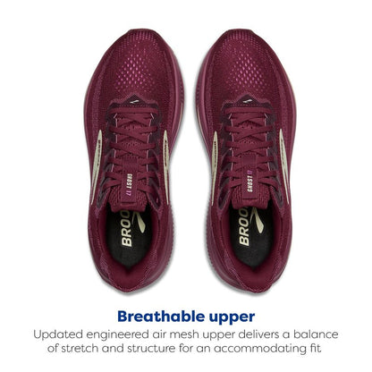 Brooks Women’s Ghost 17 Neutral Running Shoe - Burgundy/Pink/Green - 6 Medium