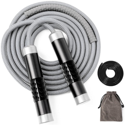 Mangodan 1LB Weighted Jump Ropes for fitness Women Men, Tangle-Free Ball Bearing Rapid Speed Skipping Jump Rope with Adjustable 9mm Cotton & PVC Cord, Aluminum Handles for MMA, Boxing, CrossFit, Weight-loss Workouts，Black