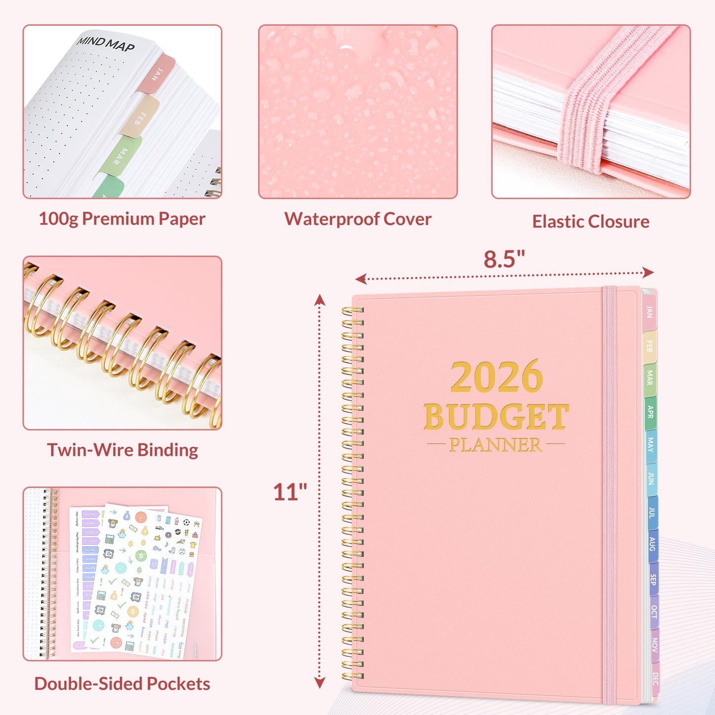 2026 Budget Planner - Monthly Budget Book from JAN 2026 - DEC 2026 with Expense Tracker Notebook, A4 Size (8.5" x 11") Bill Organizer & Finance Planner Account Book to Manage Your Finances, Pink