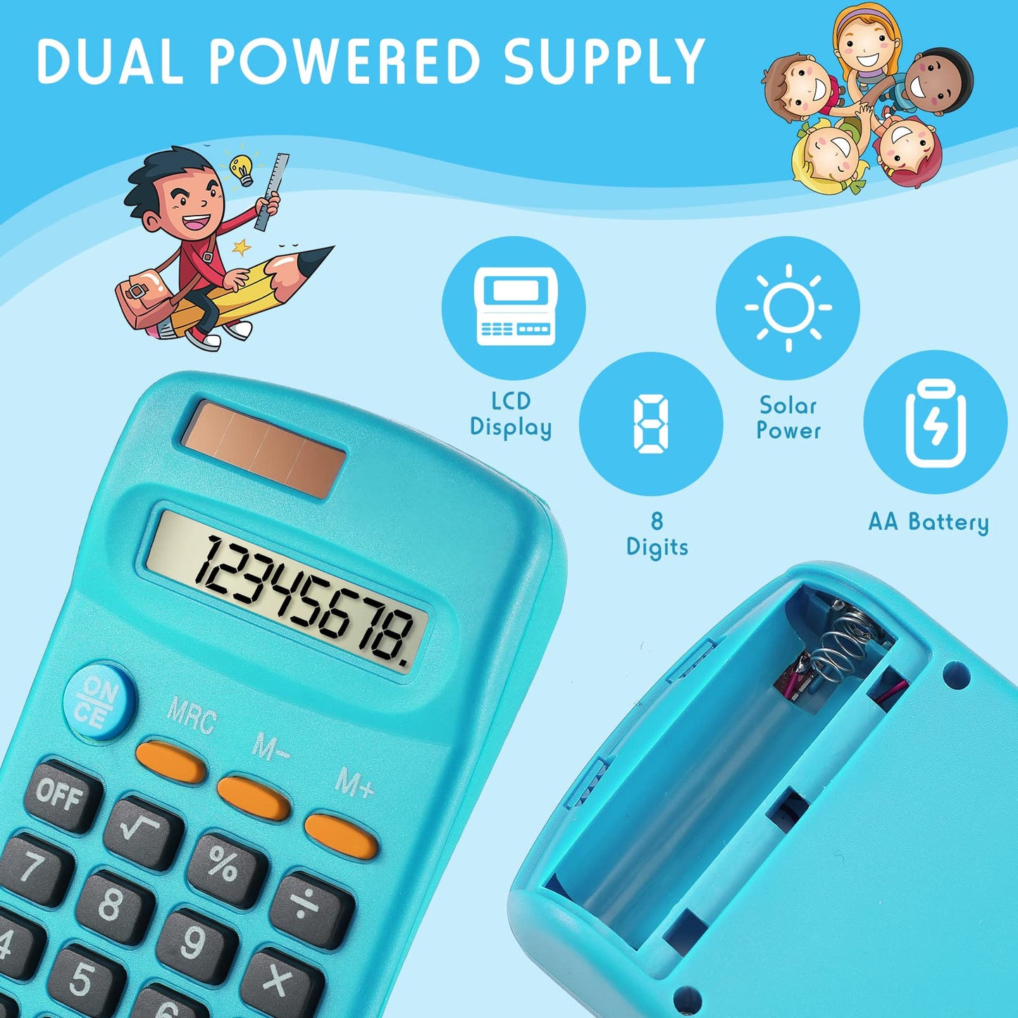 Weewooday 6 Pieces Small Basic Calculator Bulk 8 Digit Mini Solar Battery Dual Power Pocket Calculator for Kids Students Classroom Desktop Home Office, Standard Function 6 Colors