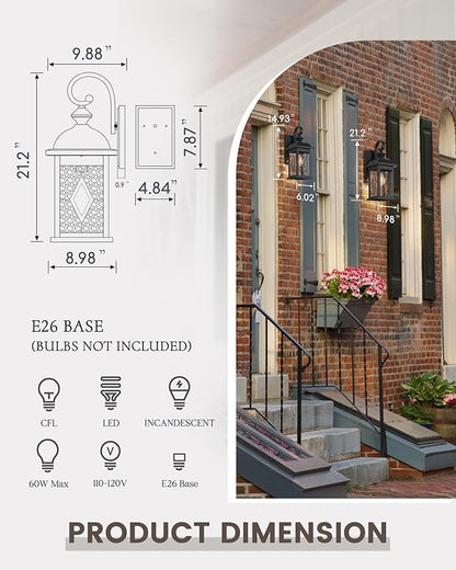 FEMILA 21" Large Exterior Wall Light Fixtures, Anti-Rust Waterproof Outdoor Wall Lantern Porch Lights for Entryway, Patio, Garage, Doorway, Matte Black, 4FD54B2 BK-SD
