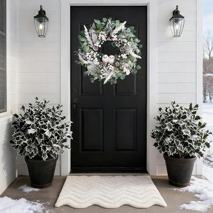 Winter Wreath for Front Door, 24 Inch Christmas Wreath with Owl Decor, Pine Cones, and Evergreen Greenery, Festive Winter Door Decor, Artificial Holiday Farmhouse Rustic Wreath