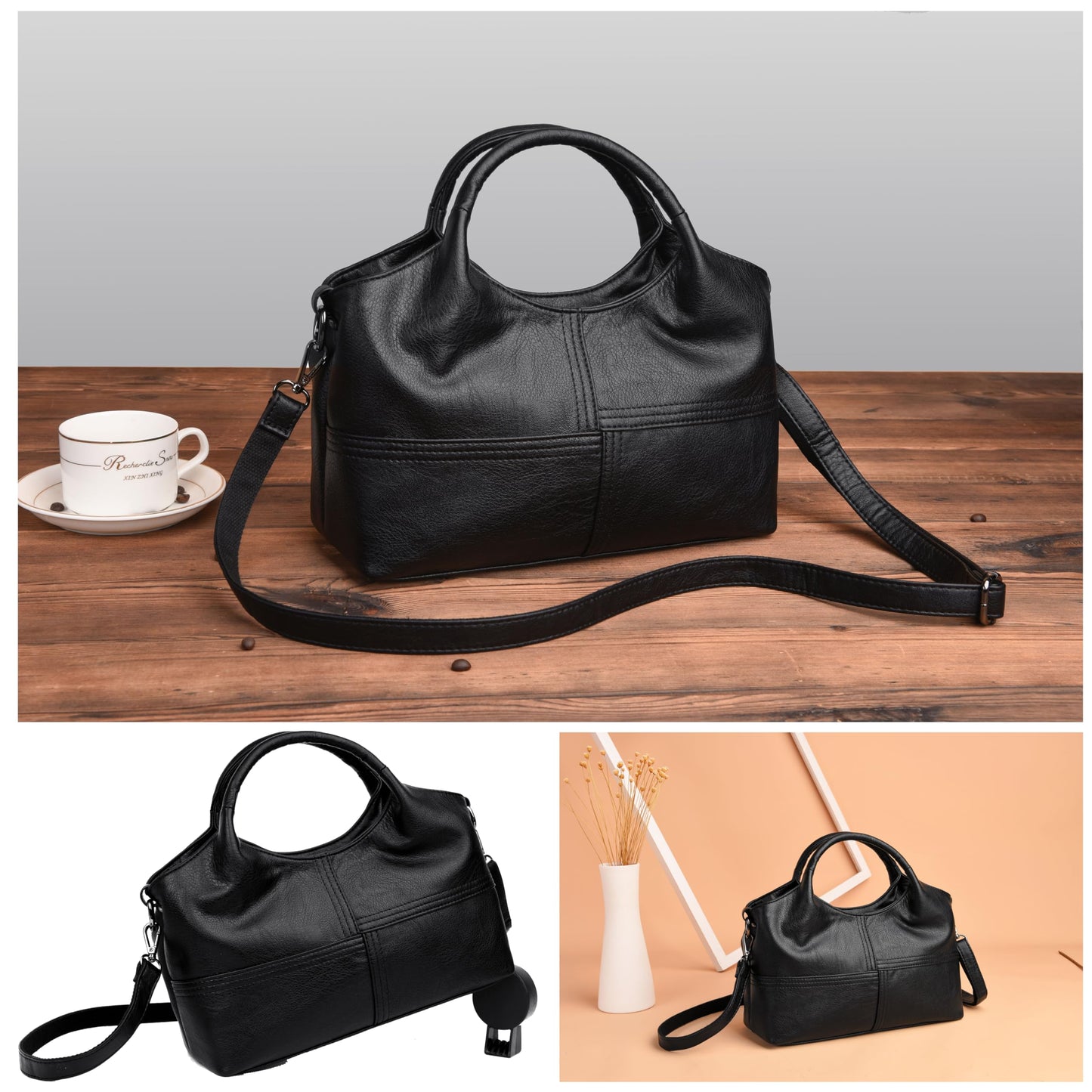 FSD. WG Leather Shoulder Bags Purses and Handbags for Women Top Handle Tote Satchel Ladies Hobo Bags