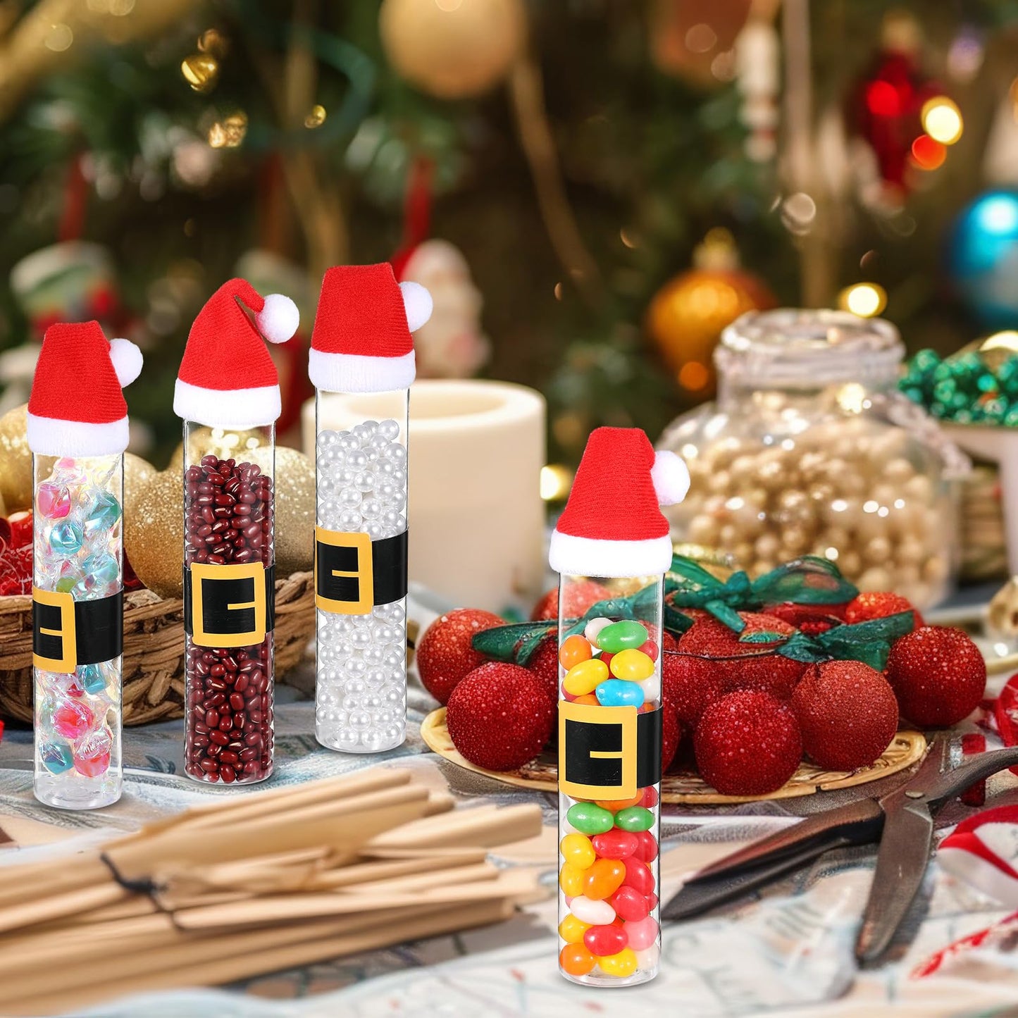 Vinsatin 30 Pcs Empty Candy Tubes Plastic Tubes with Caps Christmas Candy Containers 110ml Xmas DIY Crafts Chocolate Cookie Jar with Stickers(Classic)
