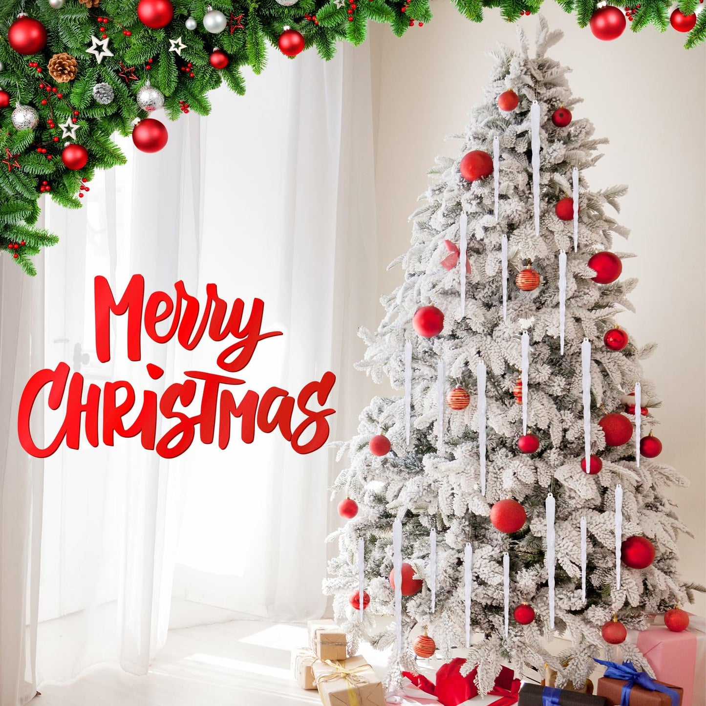 Boao 36 Pieces Icicles Ornament Set 5.12-7.8 Inch Twisted Acrylic Drop Icicle Christmas Tree Hanging Ornaments Decorations for Christmas Wedding Winter Holiday (White)