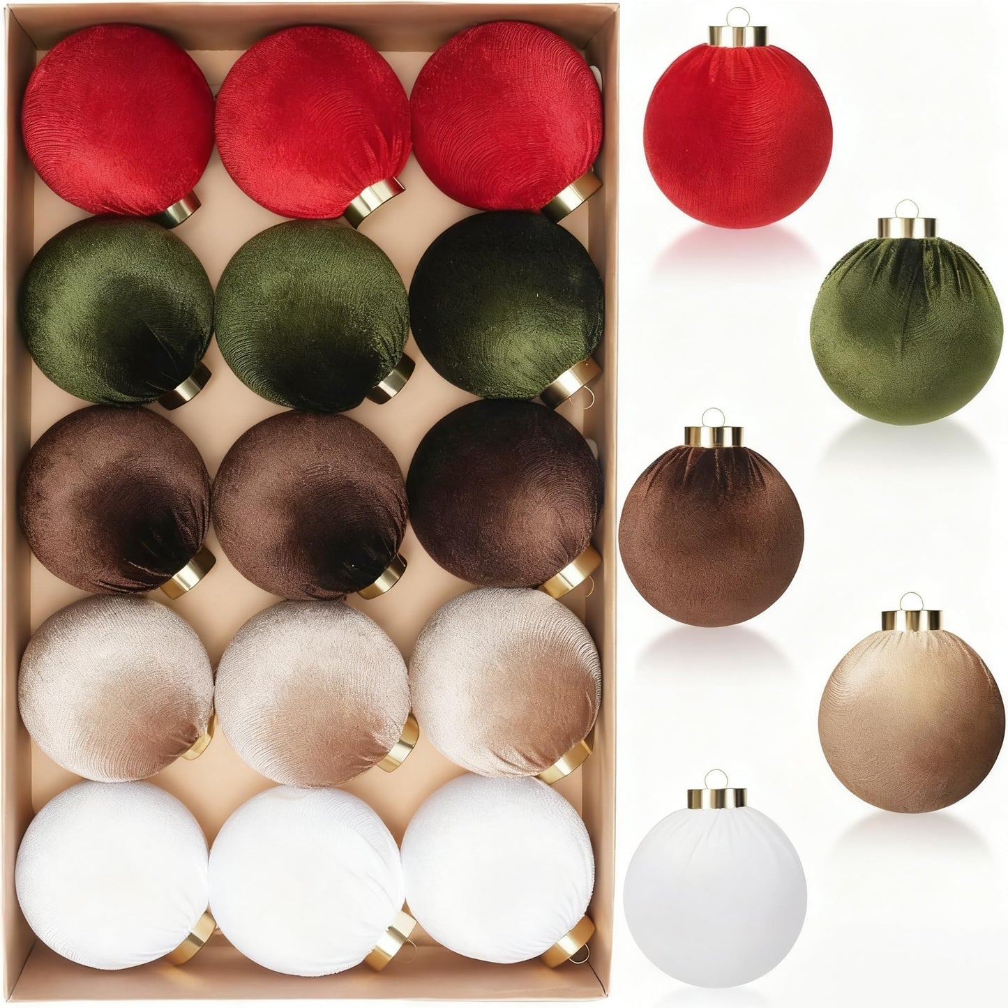 Christmas Tree Ornaments Velvet Balls, 15 Pack 3.15 Inch Shatterproof Neutral Hanging Ornaments for Christmas Xmas Decoration Indoor Holiday Decorations