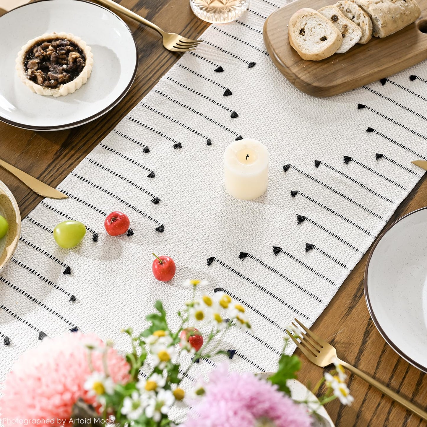 Artoid Mode Black Boho Table Runner for Farmhouse Rustic，Seasonal Holiday Macrame Burlap Kitchen Dining Table Decoration for Home Party Decor 12x72 Inch