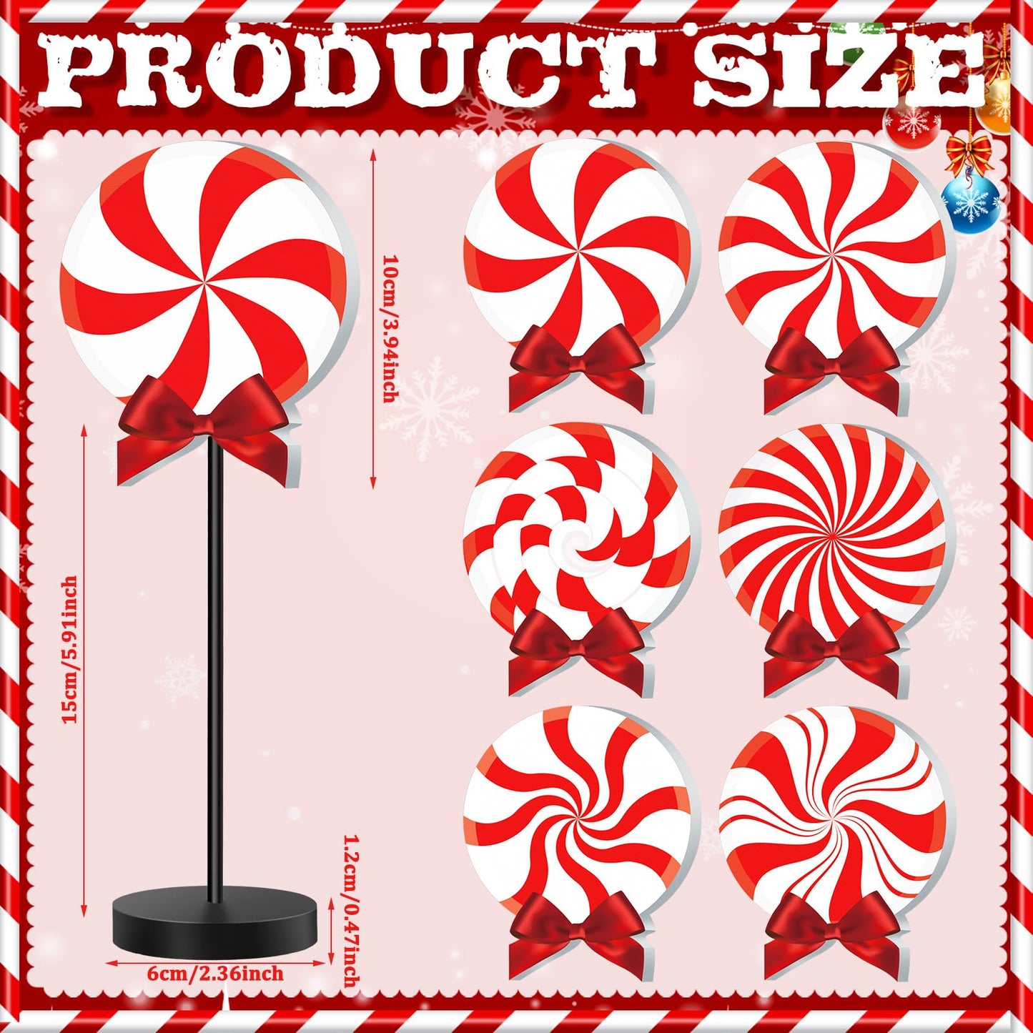 Geetery 6 Pcs Christmas Table Decorations Wood Candy Set Red Christmas Tiered Tray Decor Peppermint Tables Signs Home Decorations for Xmas Holiday Kitchen Table Top Decor(Red White,Classic)
