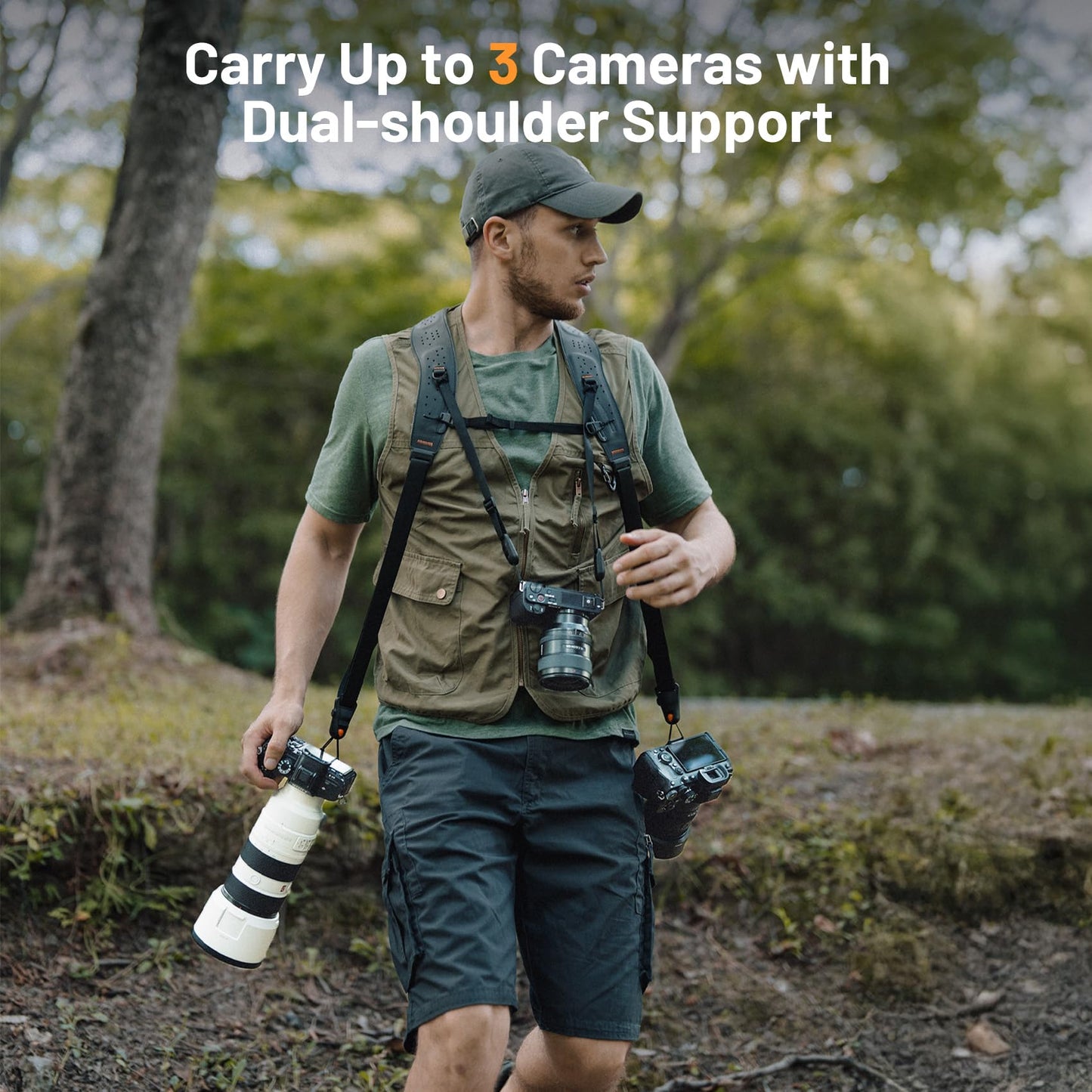 PGYTECH Camera Strap Master, Leather Dual Shoulder Harness for 3 Cameras, Adjustable Camera Harness for Professional Photographers, Sports/Wildlife/Wedding/Events Photography Camera Straps, Brown