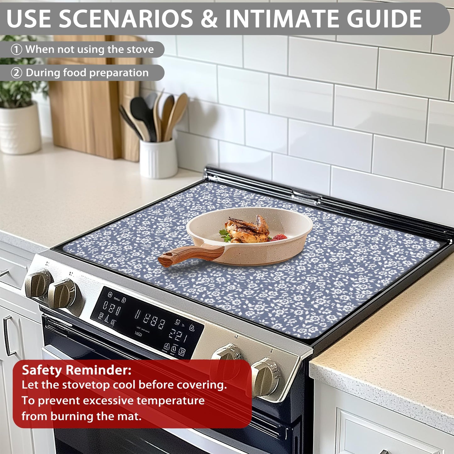 Stove Top Covers,Light Blue Flower Rubber Flat RV Range Stovetop Protector,Prevents Scratching, Expands Usable Space 28.5'' x 20.5''