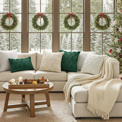 MIULEE Christmas Throw Pillow Covers 18x18 Set of 2 Christmas Decorations Dark Green Soft Plush Faux Fur Wool Xmas Tree Snowflakes Pillowcases Holiday Festivals Winter Home Decor Sofa Couch Bed Porch