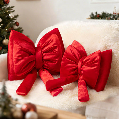 AELS Bow Pillow Decorative Throw Pillow Set of 2, Shining Velvet Cute Pillow Cute Pillow for Valentine's Day, Wedding, Christmas, Living Room, Bedroom, Nursery Decor, Red