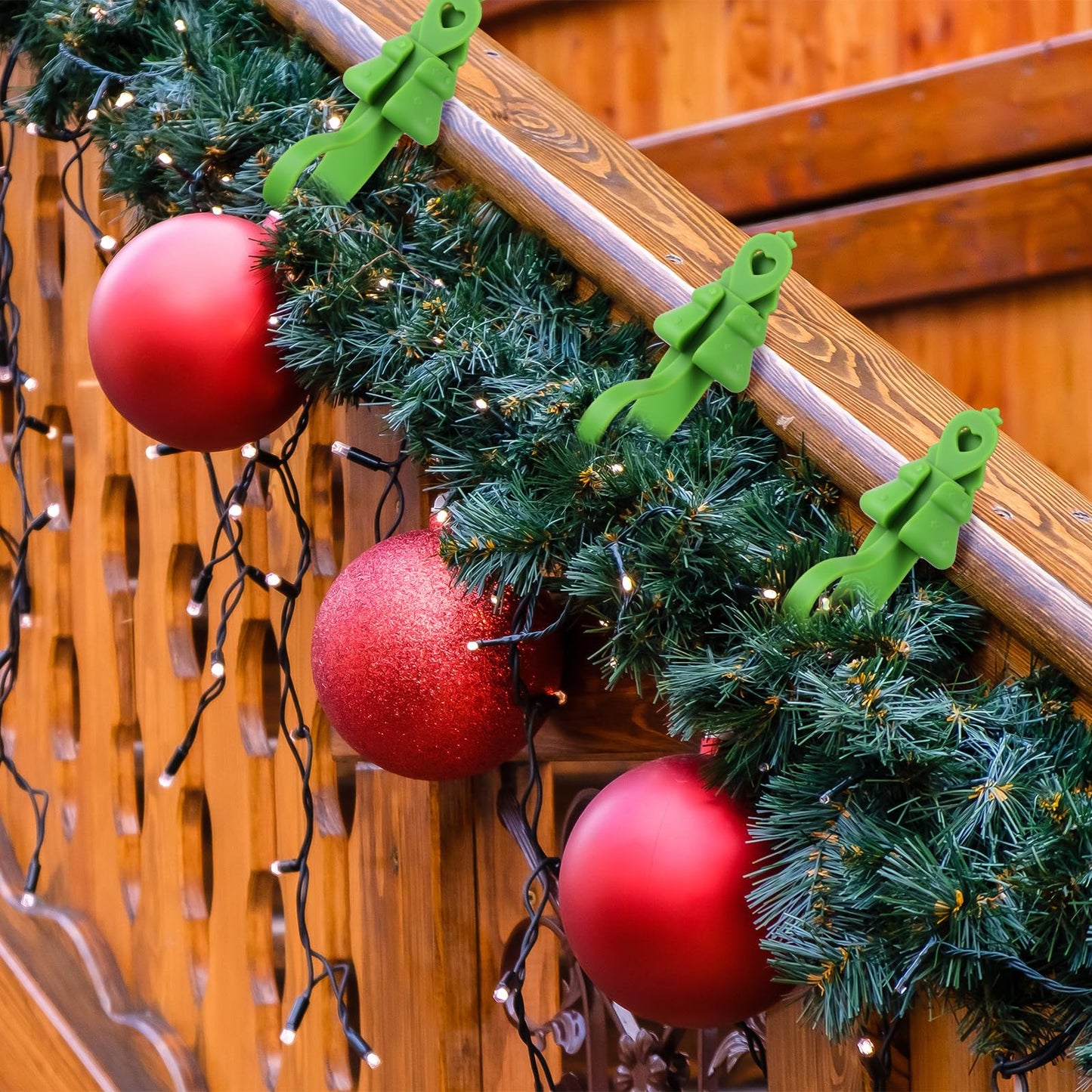 XunYee 12 Pcs Christmas Garland Hangers for Mantle,Fireplace Garland Hanger, Christmas Tree Shaped Ties Stocking Holder, Reusable Silicone Adhesive Straps for Stairways Banister Staircase