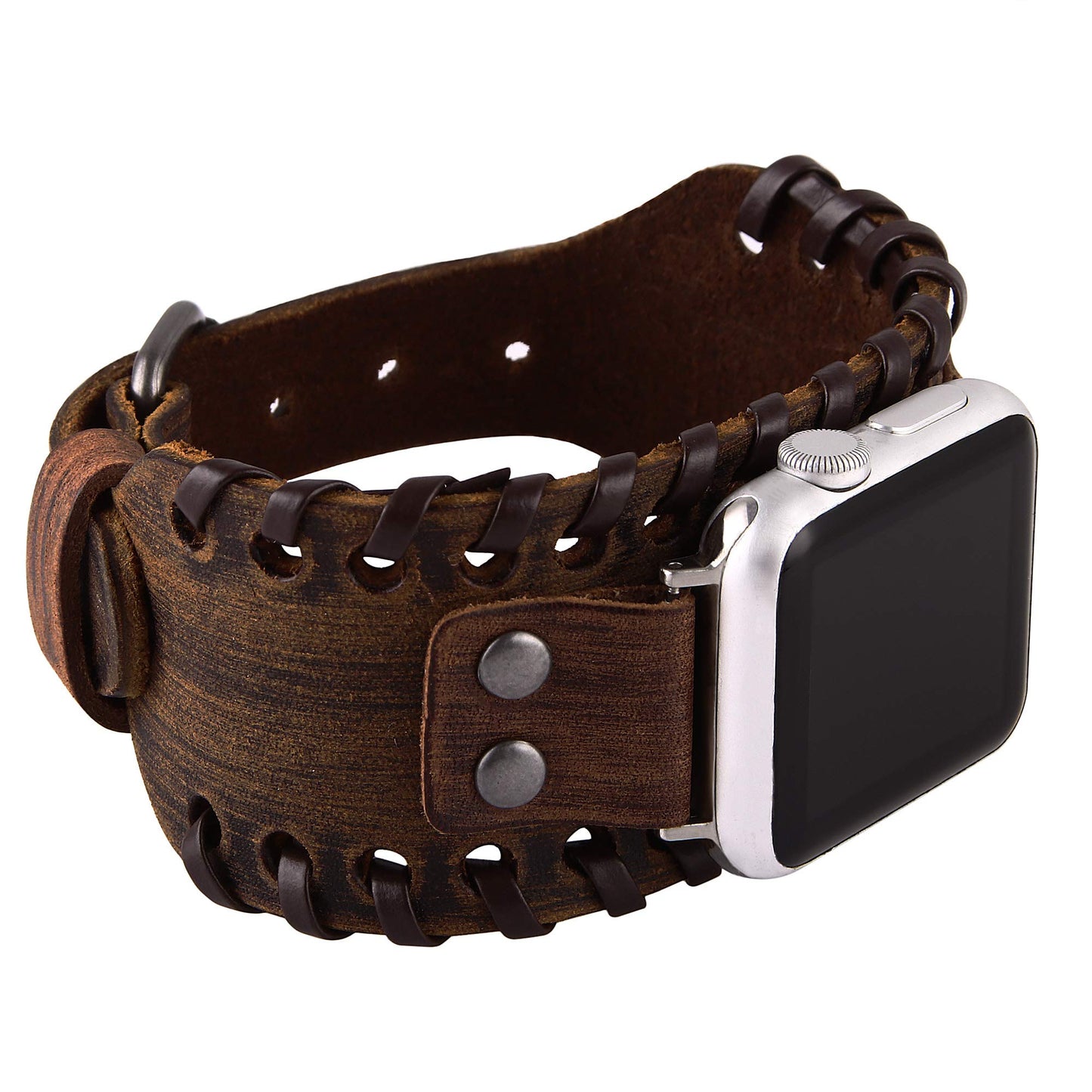 VIQIV Wide Cuff Bracelet Leather Band Compatible with Apple Watch 42mm 44mm Sports Watches for Men Women, Unisex Retro Replacement Wrist Strap for iWatch Series SE 6/5/4/3/2/1, Brown