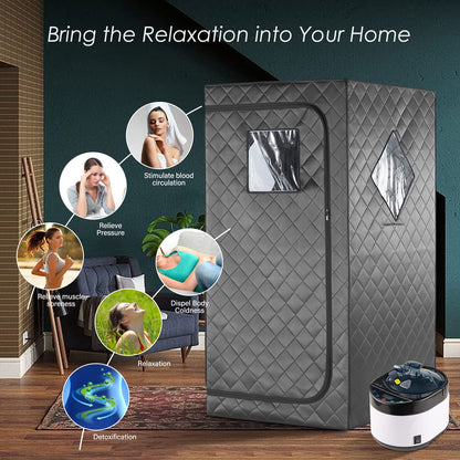 iDOTODO Full Size Home Sauna, Portable Steam Sauna for Home Spa, One Person Foldable Lightweight, Full Body Sauna Tent for Relaxation, 1500W & 4L Steamer Generator, Remote Control, Foldable Chair